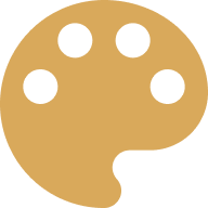 Brown artist palette icon on black background.